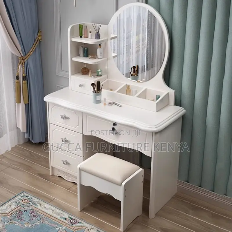 Dressers: White Classy Modern Wood Makeup Vanity Table