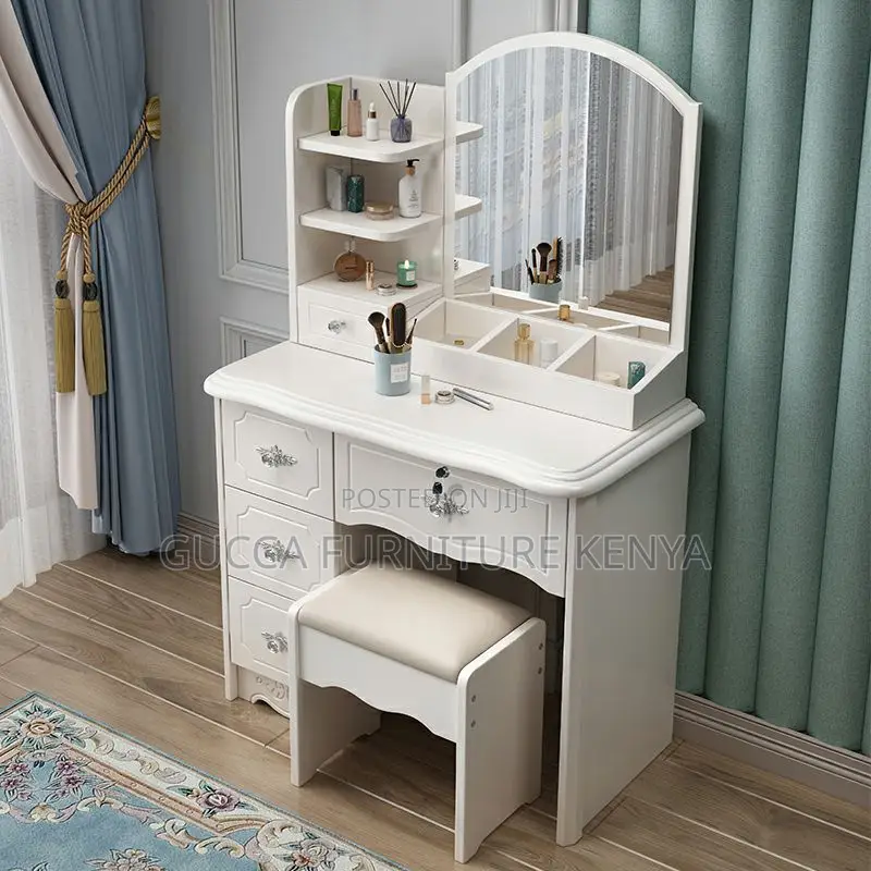 Dressers: White Classy Modern Wood Makeup Vanity Table
