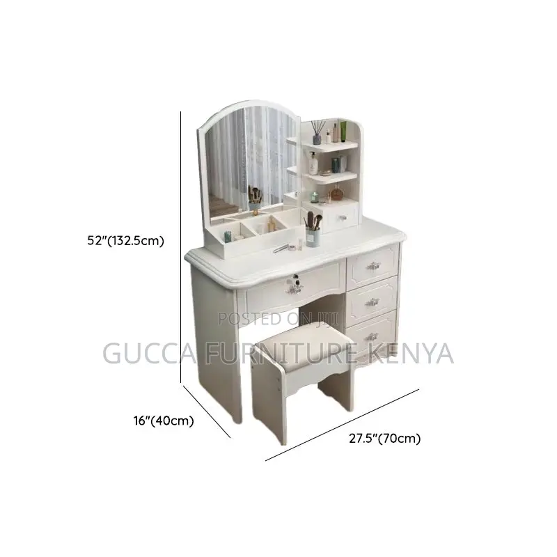 Dressers: White Classy Modern Wood Makeup Vanity Table