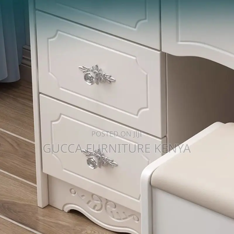 Dressers: White Classy Modern Wood Makeup Vanity Table
