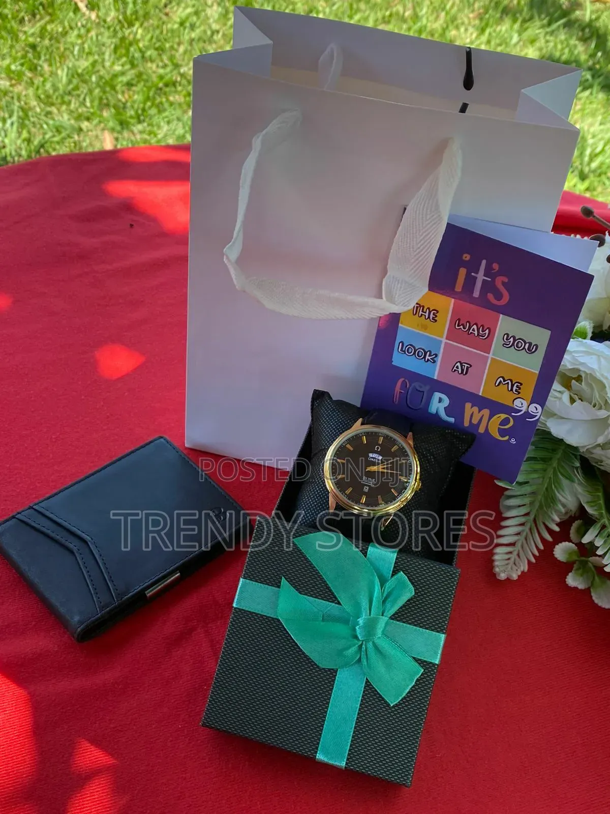 Black Men's Leather Watch Valentine's Gift Set