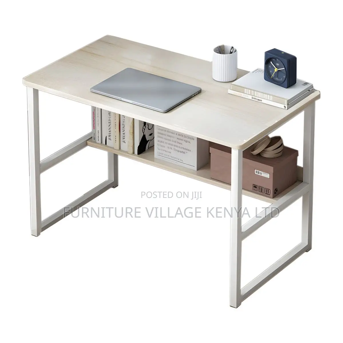 Modern Square Office Desk With Metal H-Shaped Base