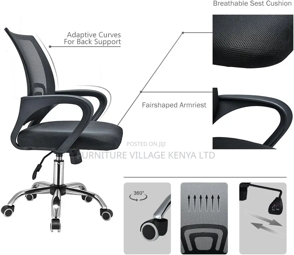 Office Seats; Swivel Clerical Mesh Office Chair in Black