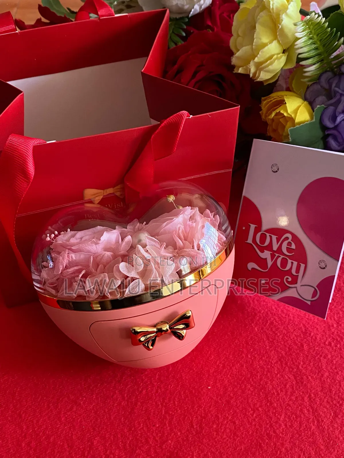 I Love You Heart Necklace With Pink Roses