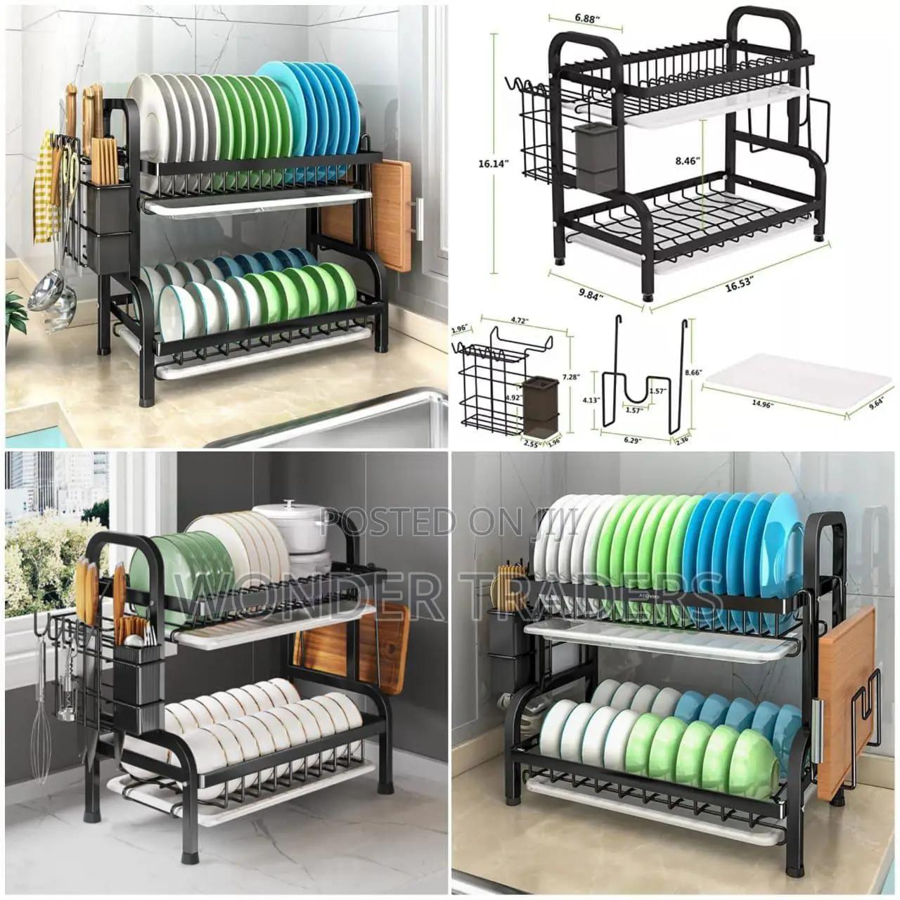2 Tier Dish Rack Black Heavy Duty