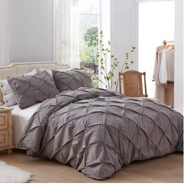 Grey Pinch Pleat Cross Pintuck Duvet Cover Set