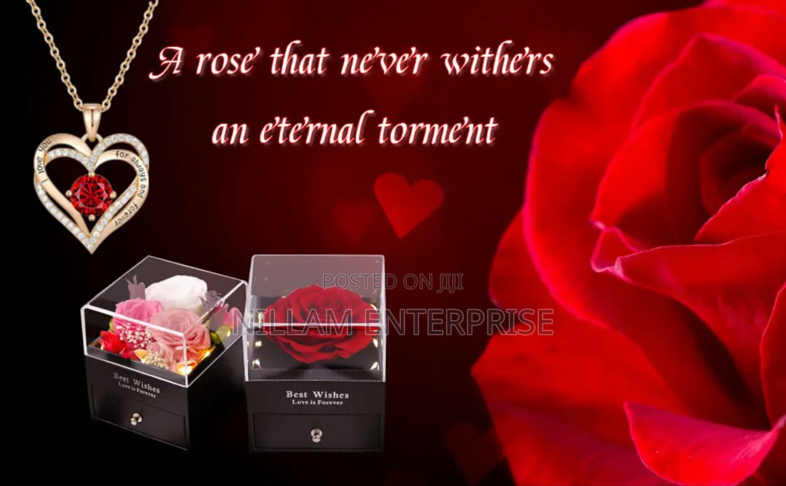 Heart-Shaped Red Rose Necklace With Gift Box*