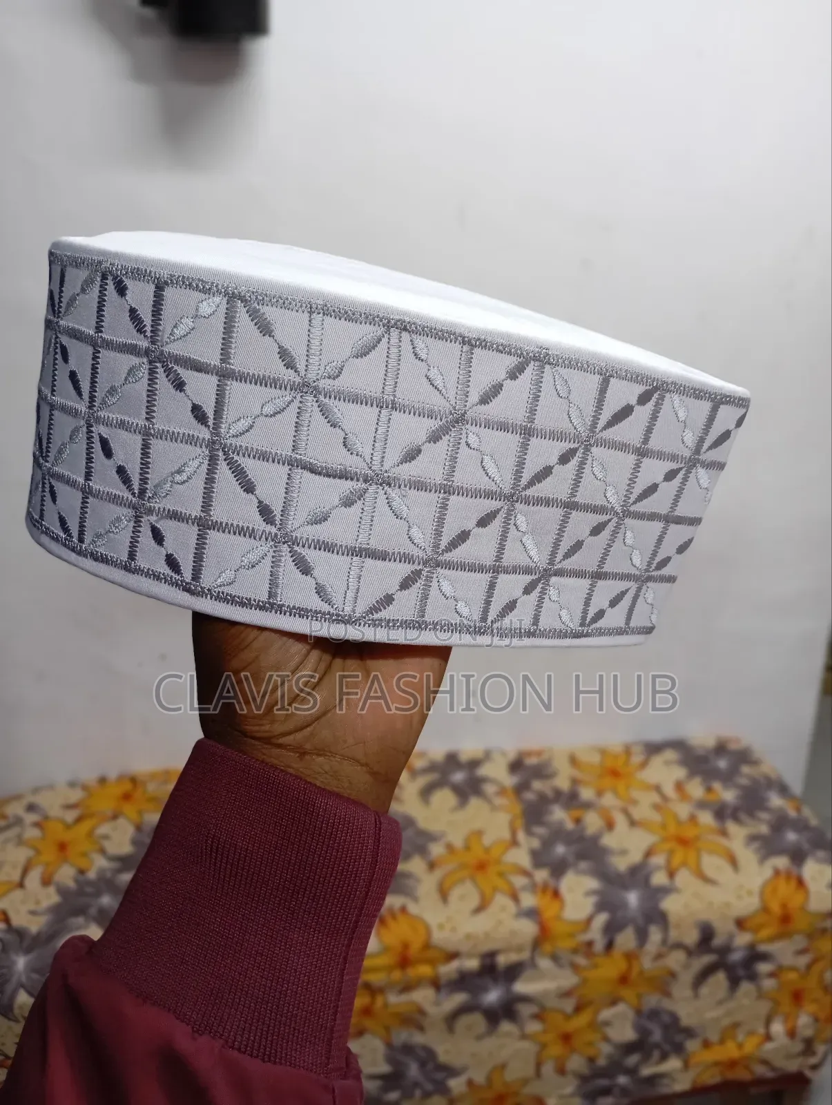 White Grooms Cap With Embroidery Details