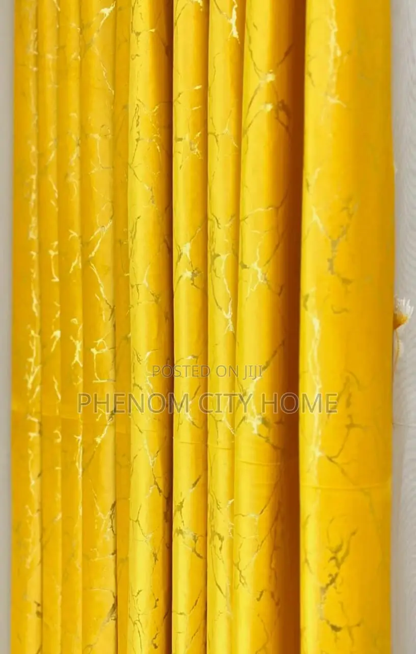 Yellow Marble Design Ready to Fit Curtain Set