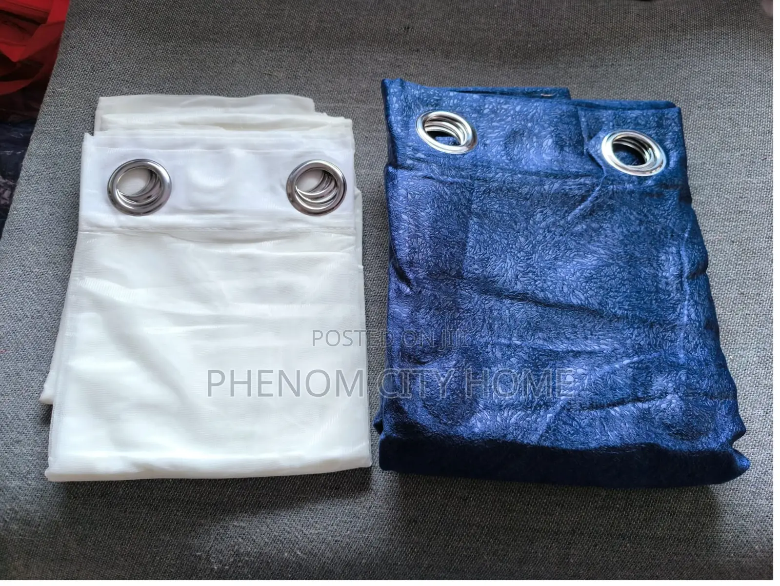 Beige and Navy Blue Ready Polyester Curtains