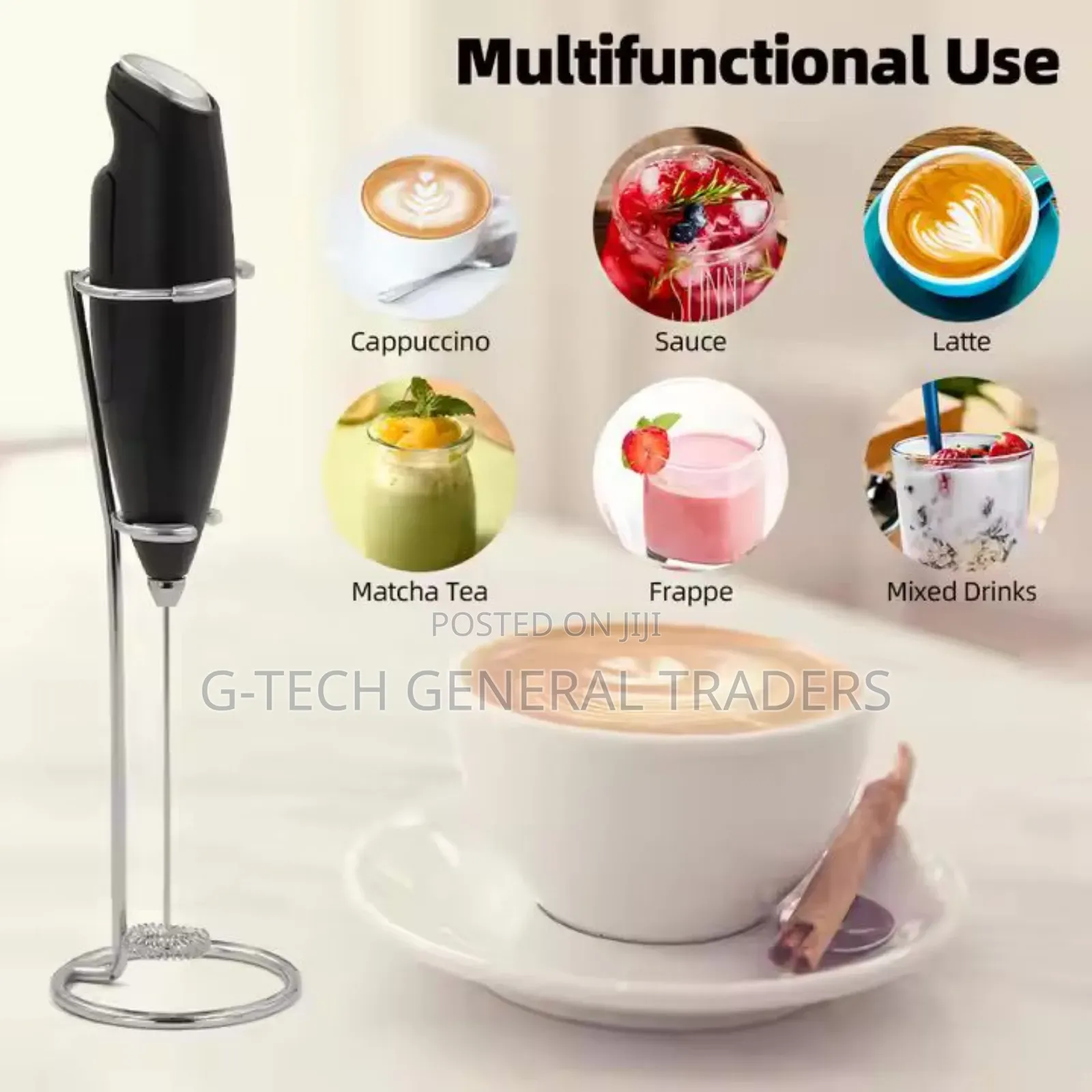 Powerful Handheld Milk Frother With Stand Battery
