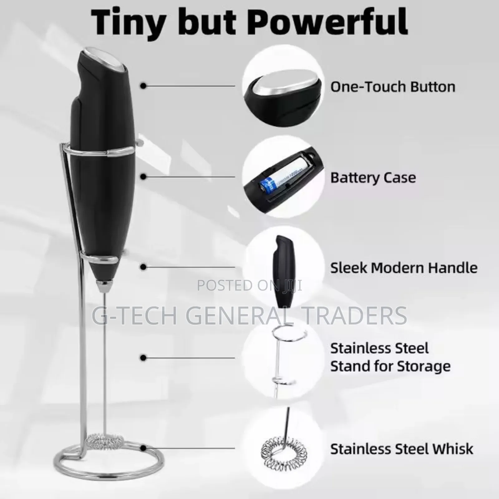Powerful Handheld Milk Frother With Stand Battery