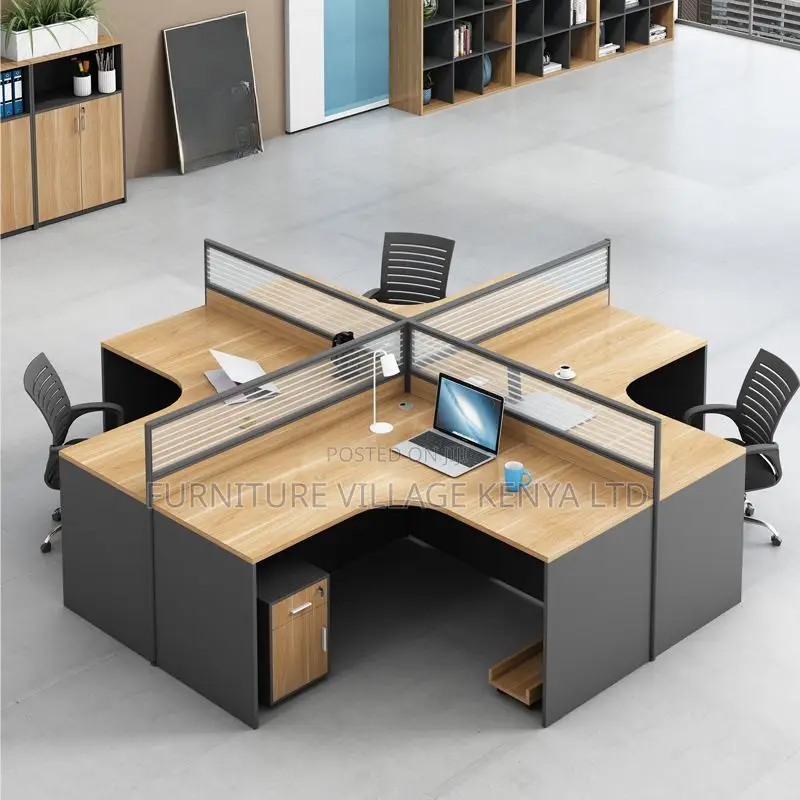 Modern Workstations; 4-Way Curved Modular Brown Workspace