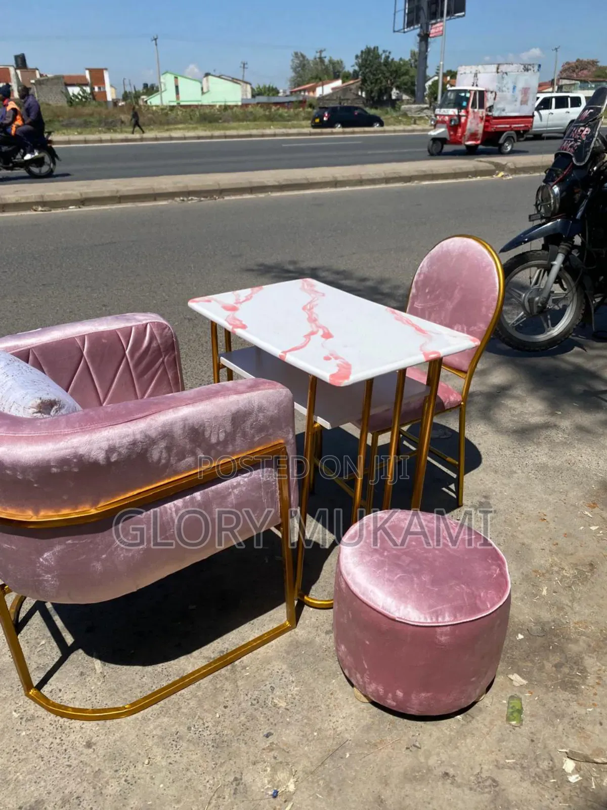 Pink Velvet Manicure Chairs and Puff Stools