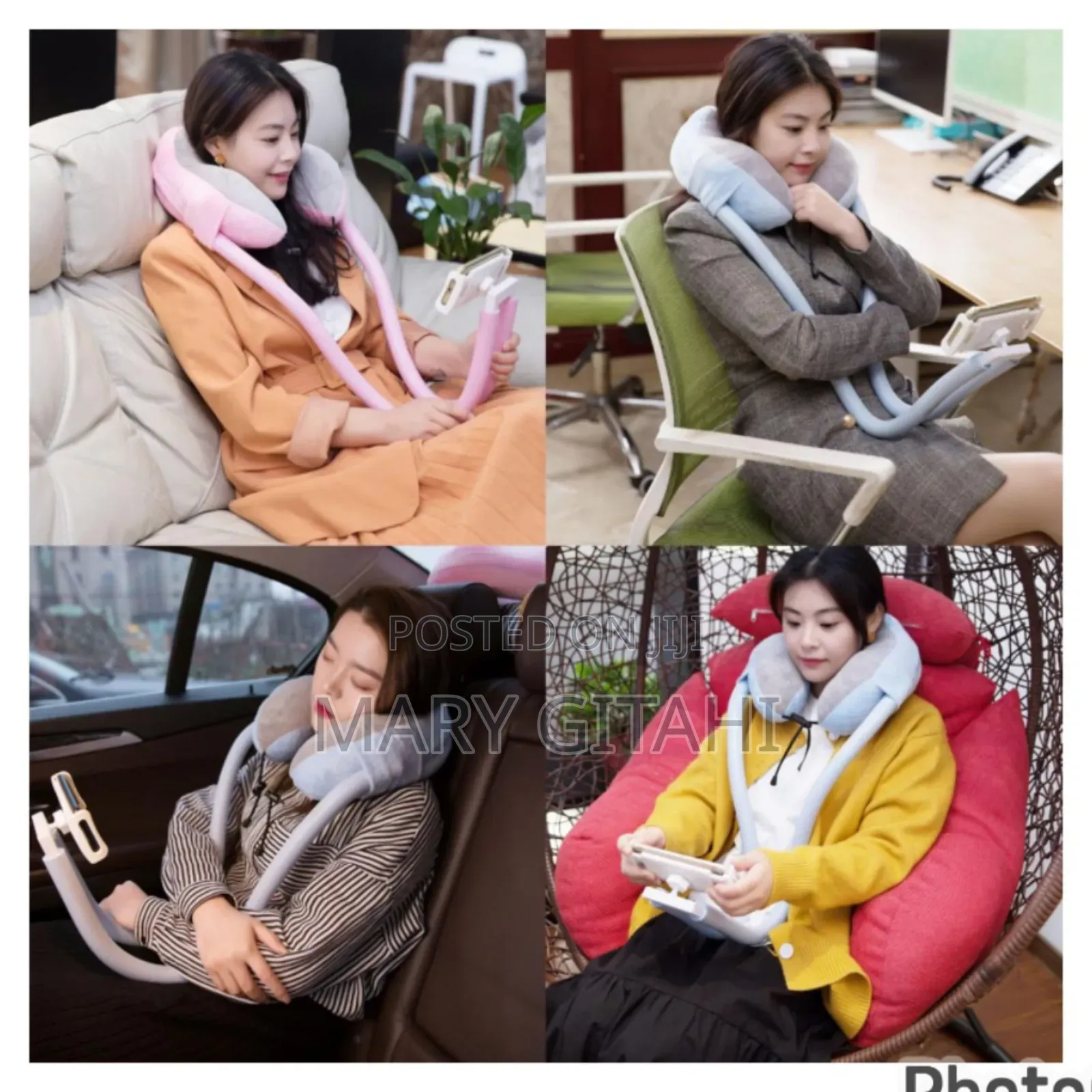 2-in-1 U-Shaped Neck Pillow With Tablet Phone Holder