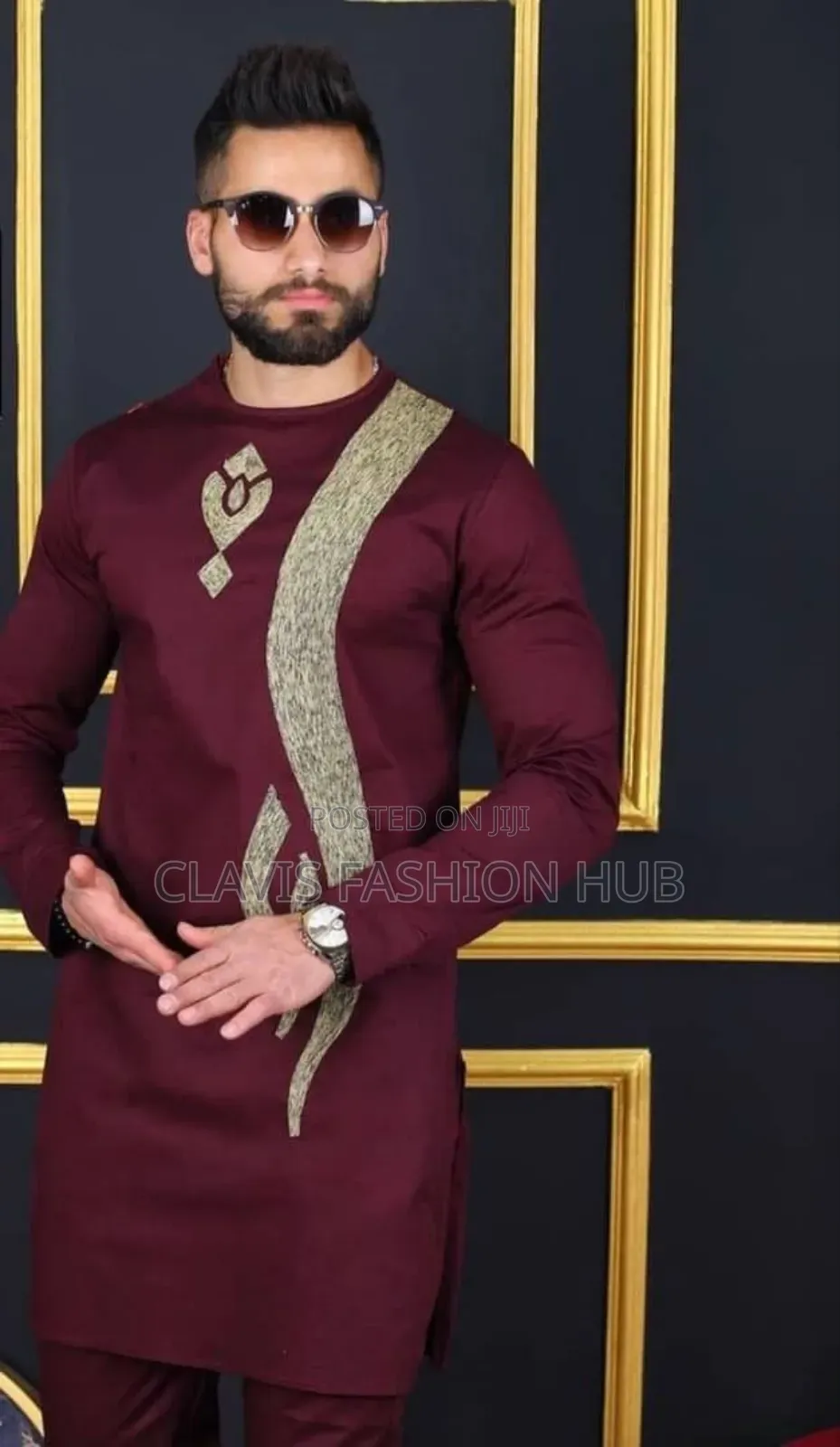 Maroon Senator Suit With Gold Embroidery
