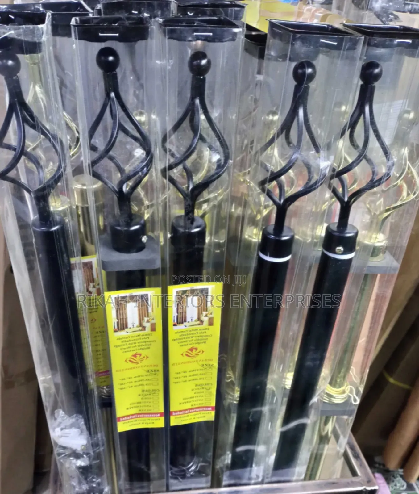 2m Single Black Curtain Rods
