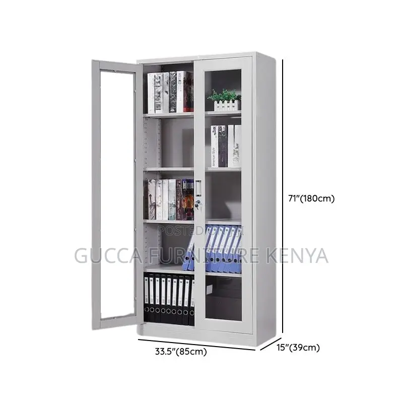 Cabinets: Glass Front Steel Home Office Modern Cabinet