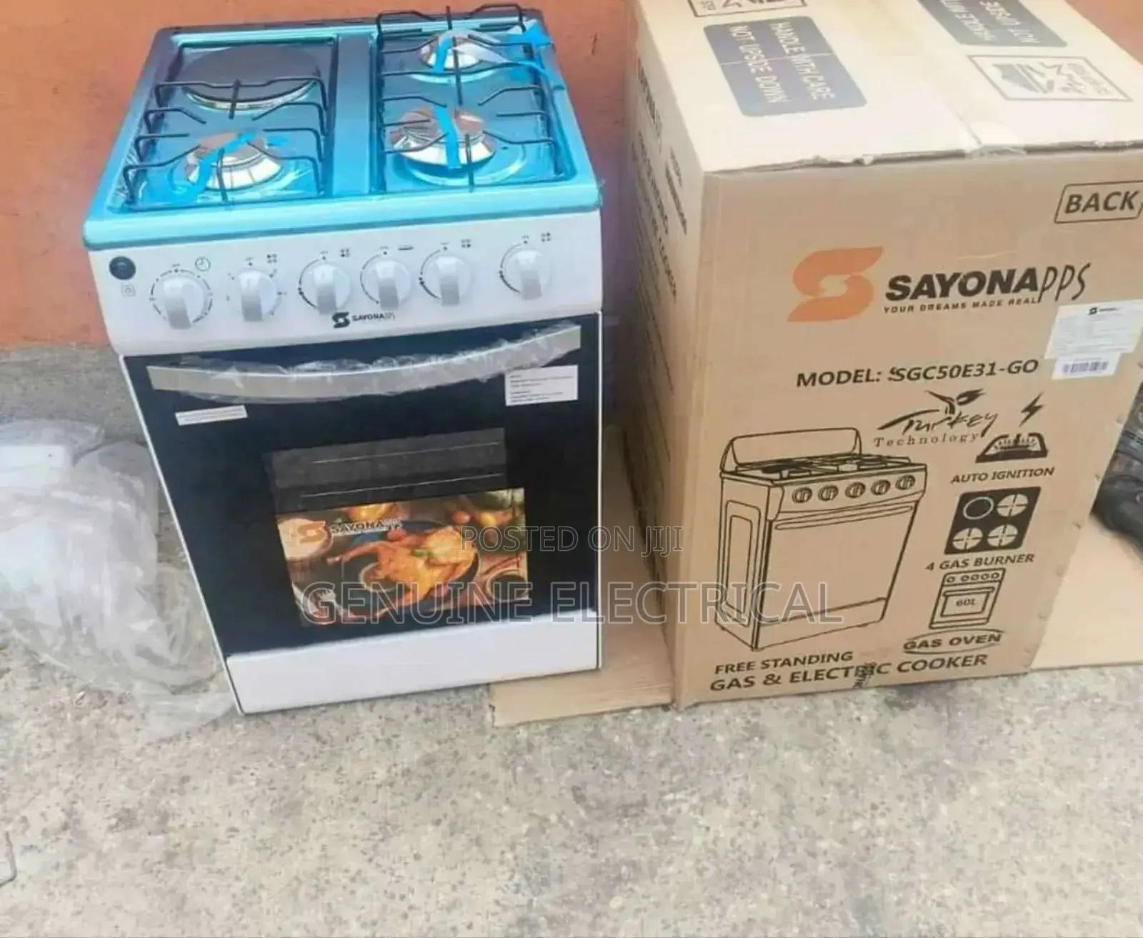 COOKER #Black Sayona 3gas+1 Electric Plate Standing Cooker