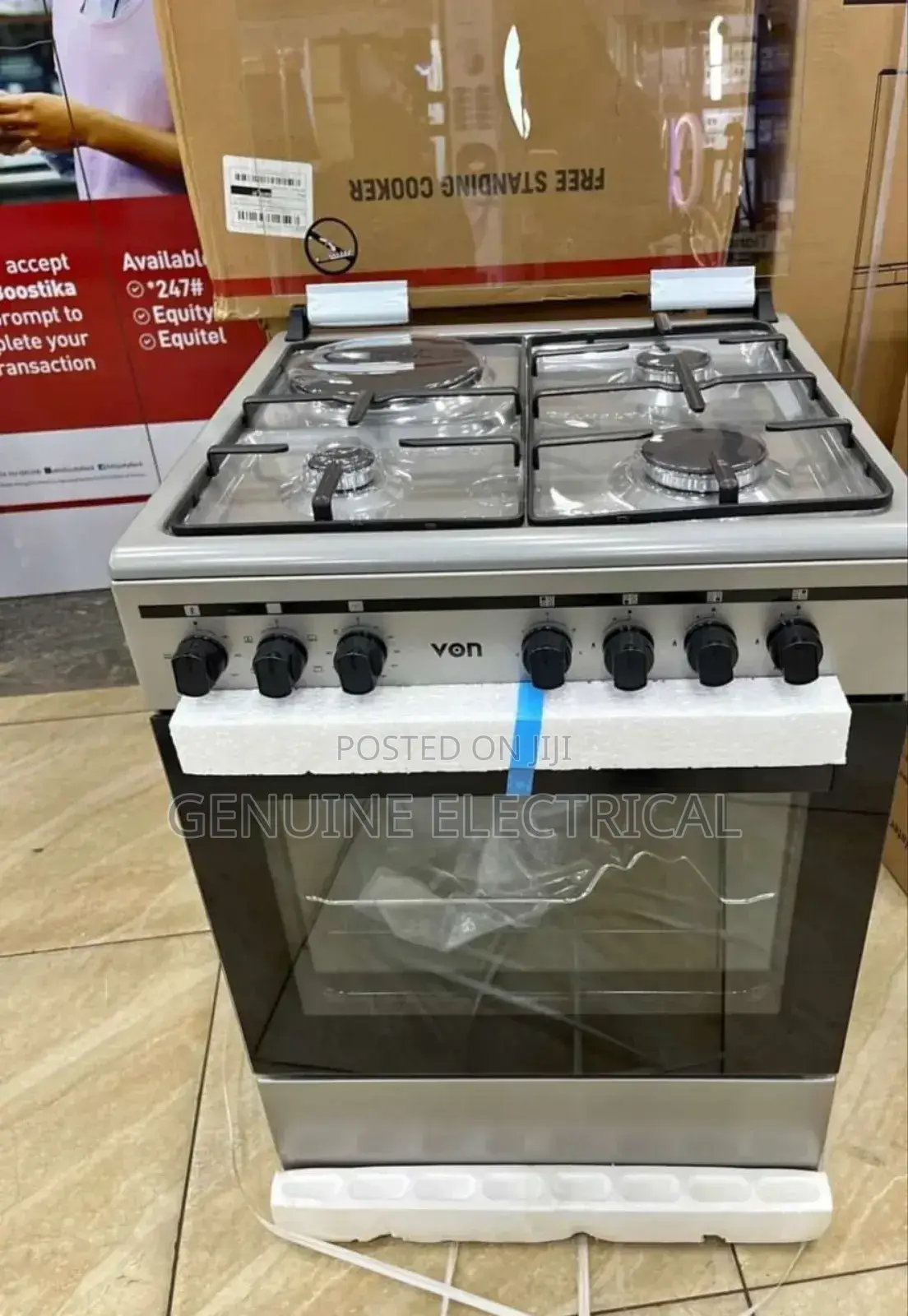 New VON 60X60 3+1 Gas Plus 1 Electric Free Standing Cooker