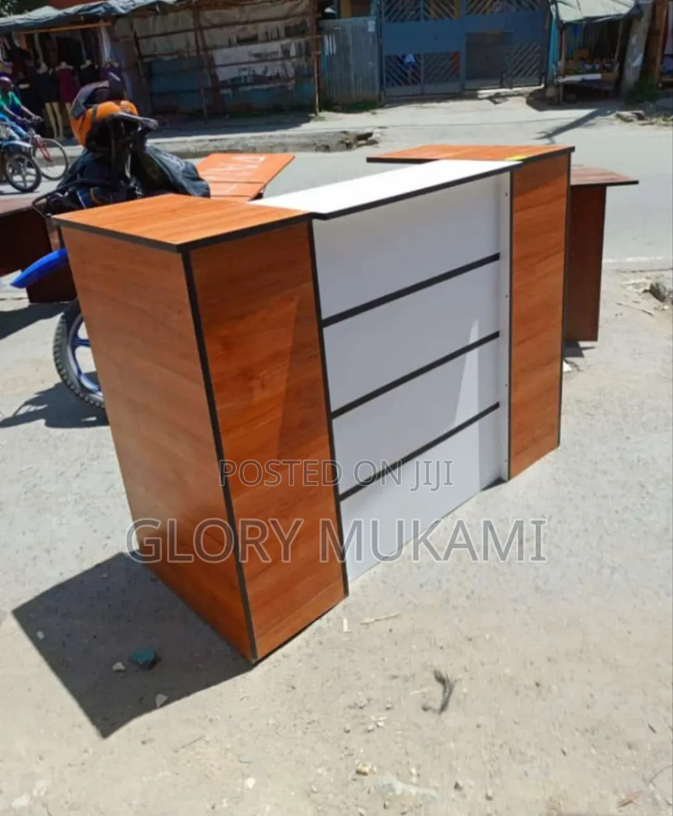 White Brown Reception Desk