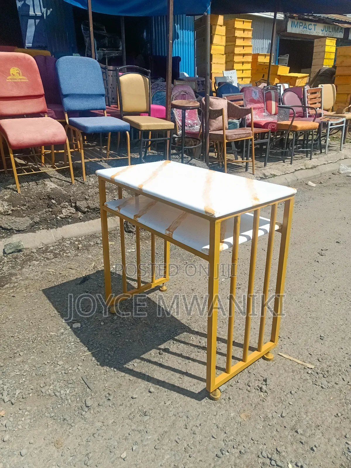 Manicure Table, Marble Top White and Gold 