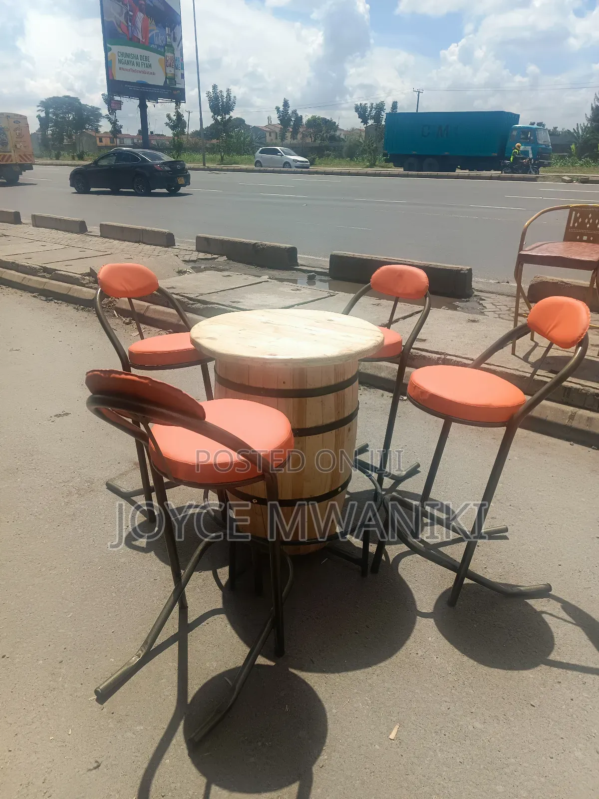 High Bar Chairs Set Orange Chairs With Barrel Table ,