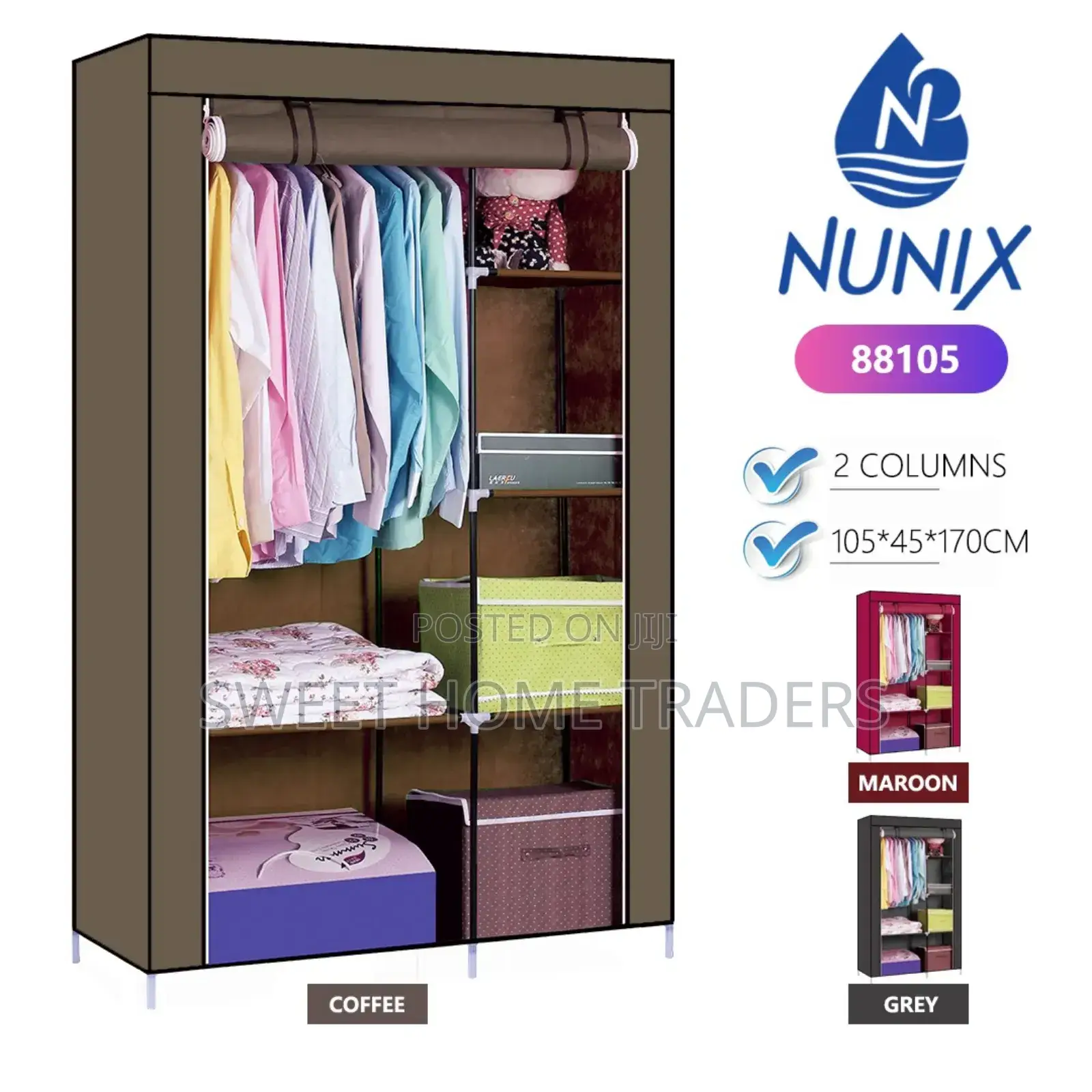 2 Column Mettallic Portable Wardrobe Nunix