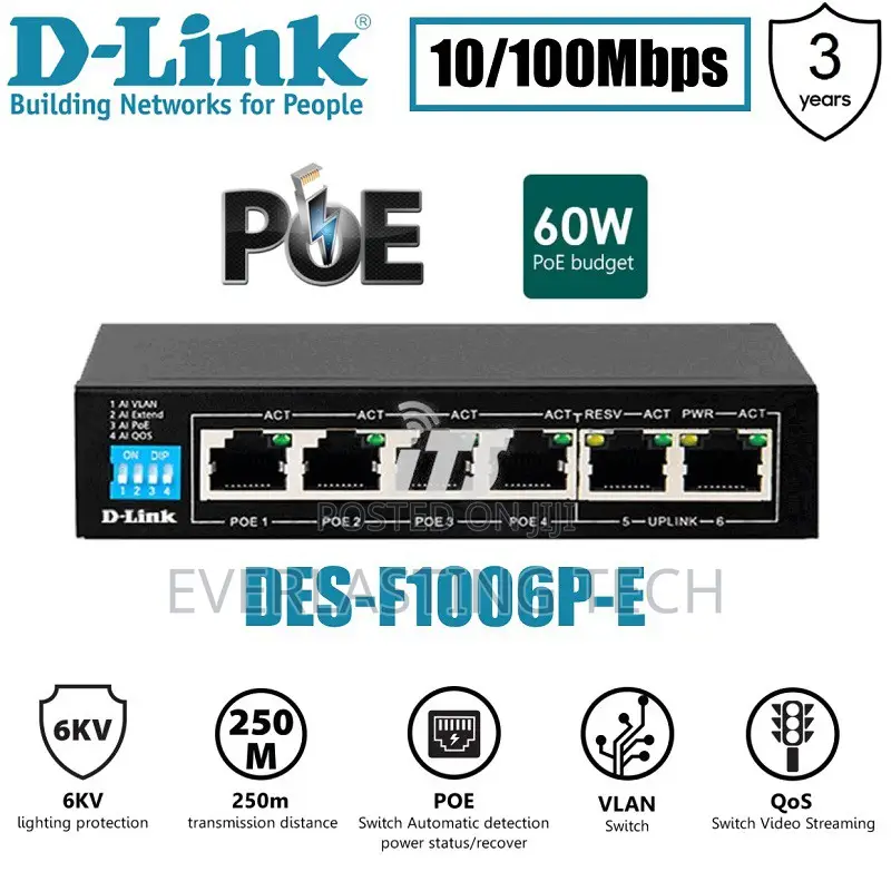 D-Link 250M 6-Port 1000mbps Switch With 4 Poe Ports