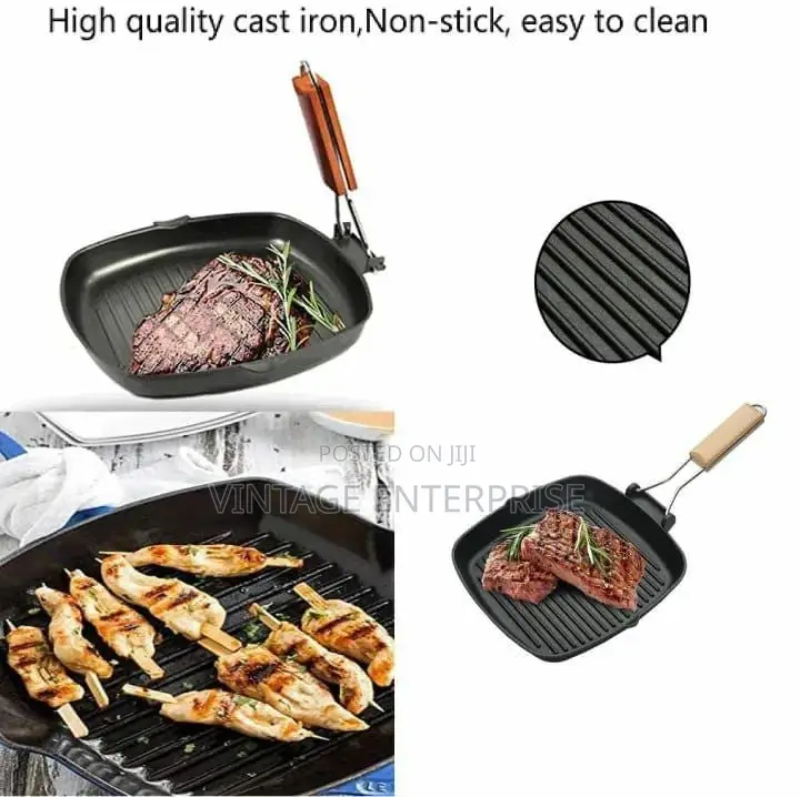 Non-Stick Square Steak Pan With Wooden Handle