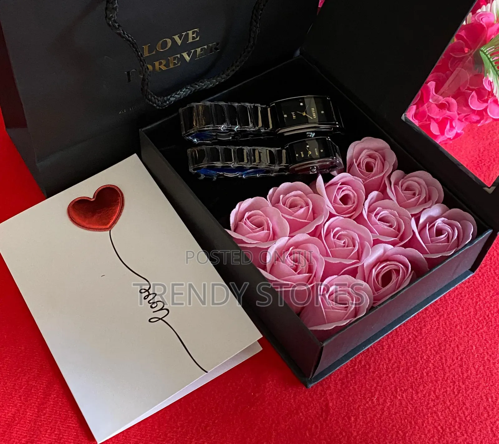 Couples Valentine's Gift Set With Pink Roses