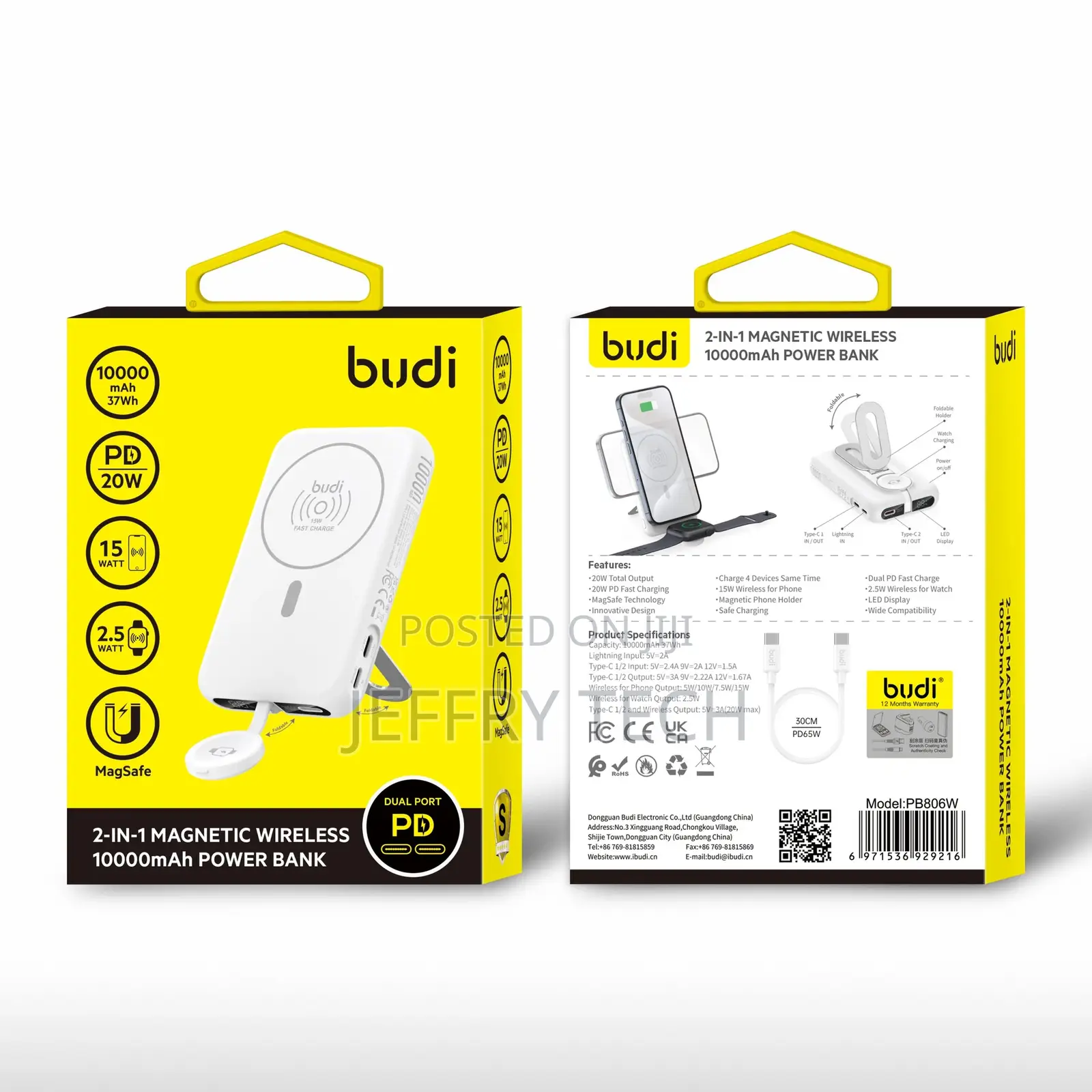 Budi 10000mah PD QC Iwatch Wireless Charger 3-in-1 PB806W
