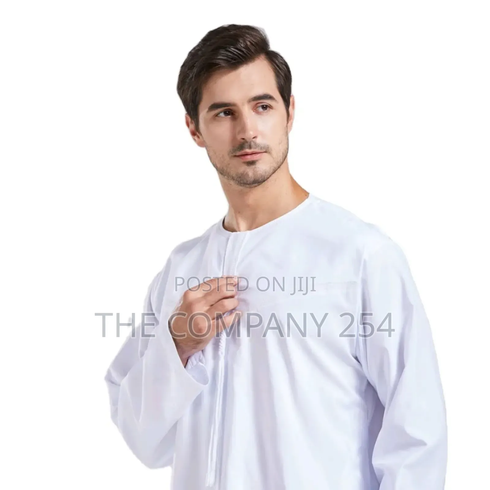 White Khanzu Round Neck Thobes Kaftan Men Clothing Islamic