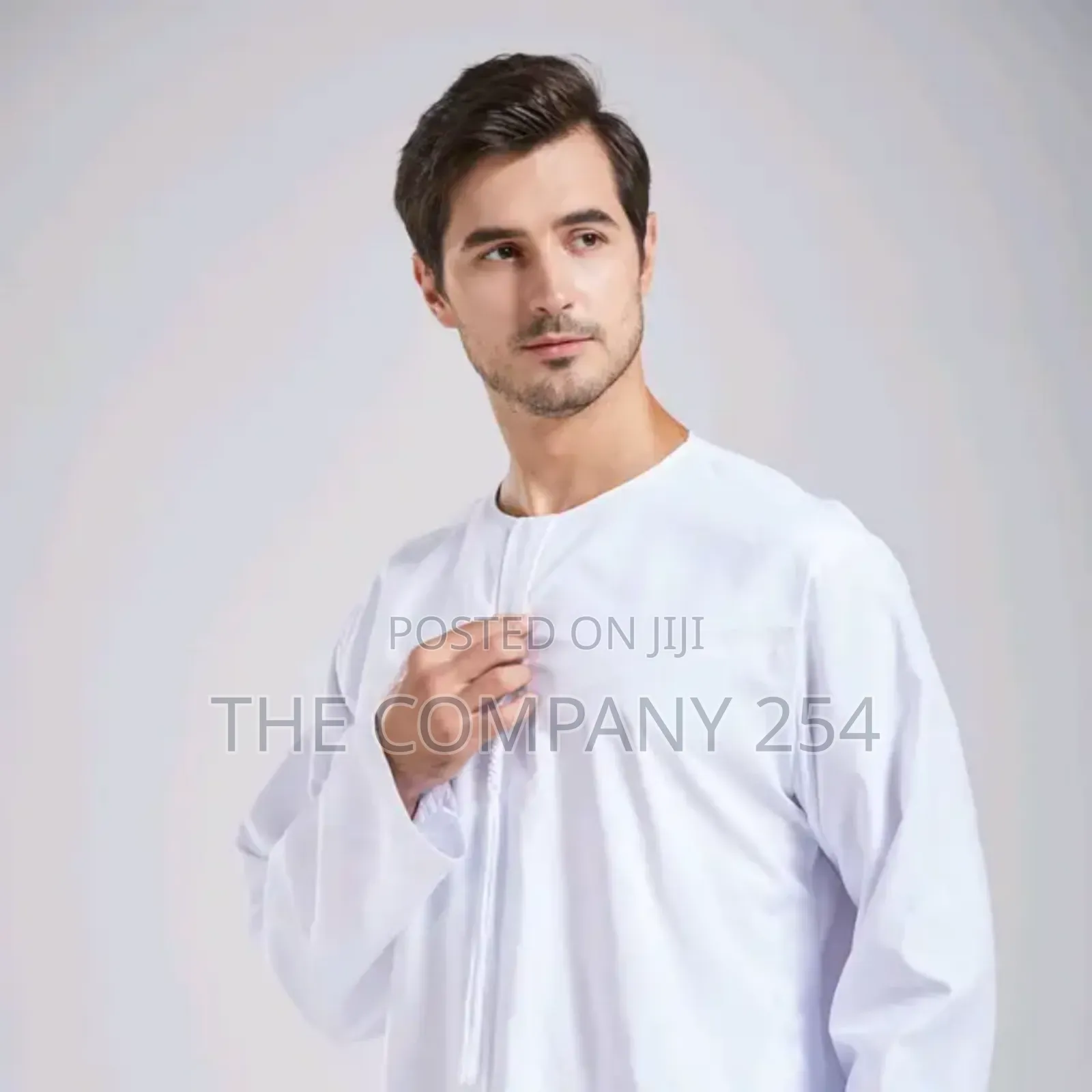 White Khanzu Round Neck Thobes Kaftan Men Clothing Islamic