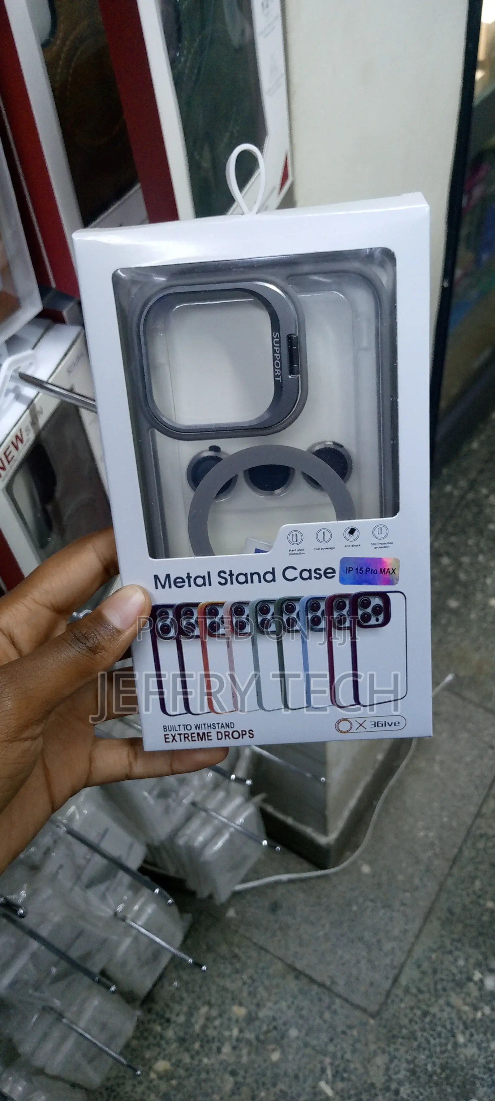Magnetic Stand Lens L Ring Case for iPhone 15 Pro Max Gray