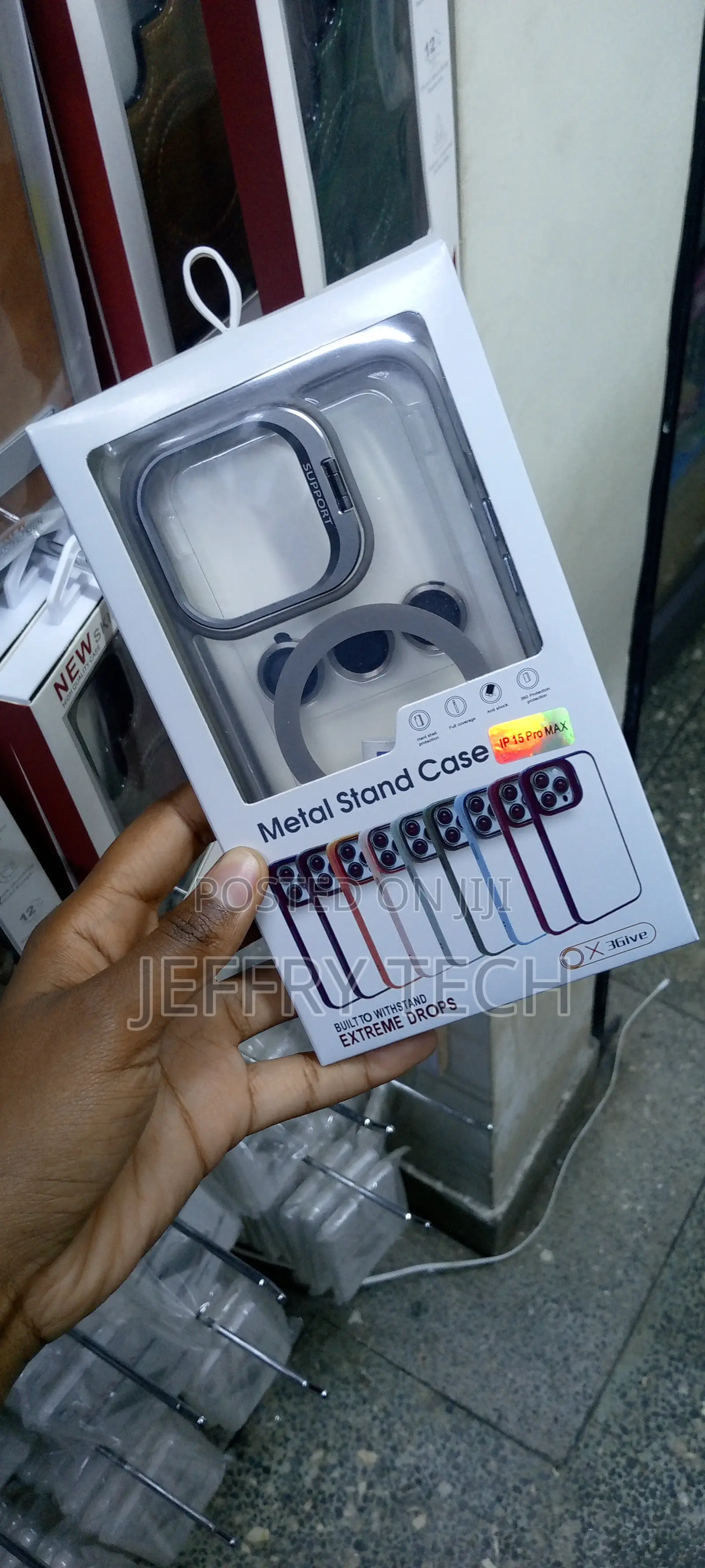 Magnetic Stand Lens L Ring Case for iPhone 15 Pro Max Gray