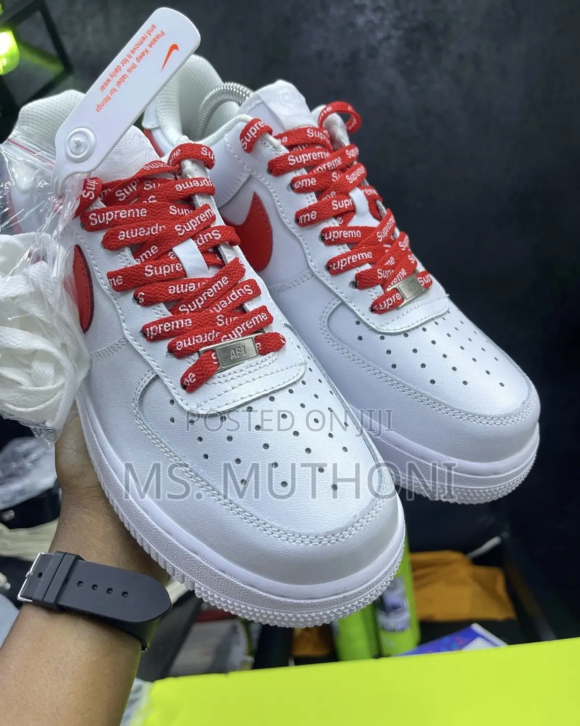 White Twin Laces Supreme X Airforce Sneakers