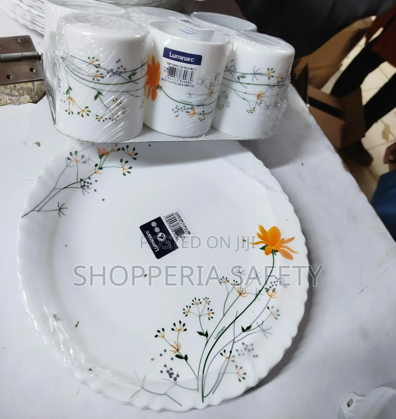 Floral Luminarc Plates and Mugs- White
