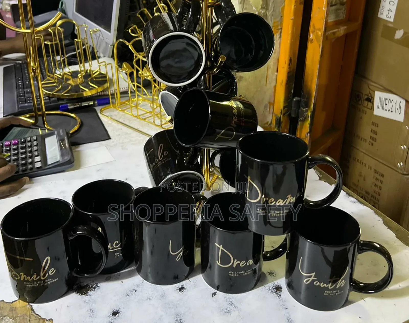 6 PCS Black Ceramic 32 Cl Mugs