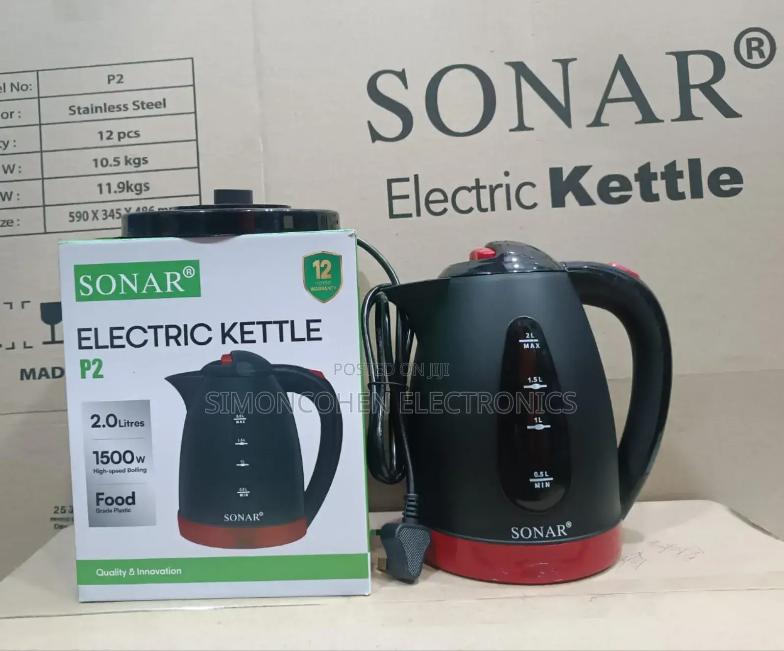 Sonar 2.0l Plastic Electric Kettle