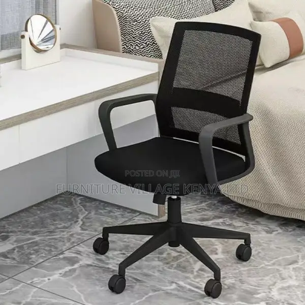 Ergonomic Upholstered Swivel Task Chair in Black