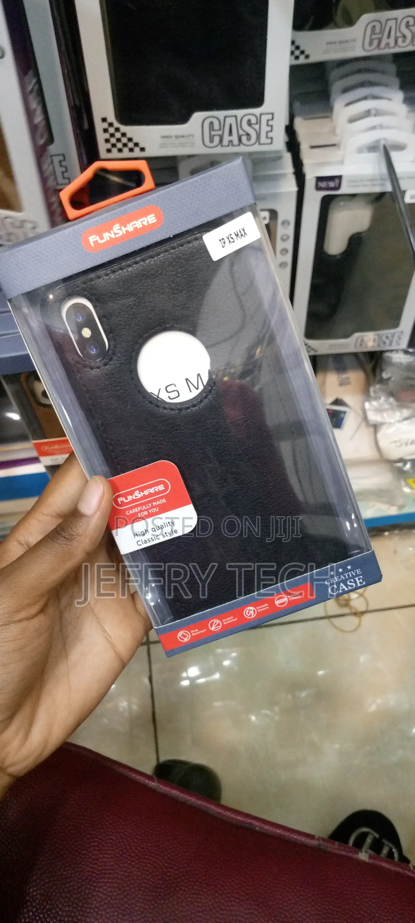 Black Leather Logo Cut Back Case for Apple iPhone Xs Max