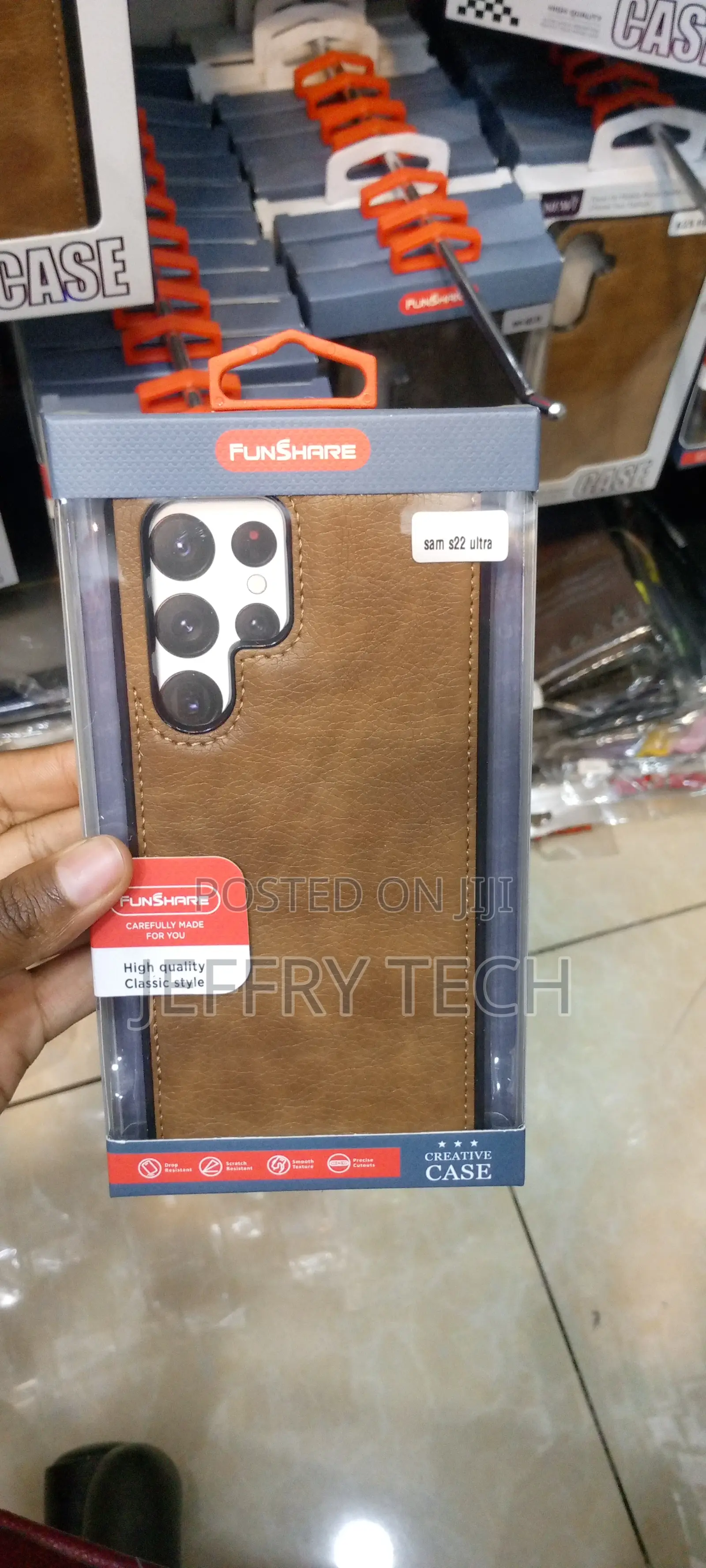 Leather Logo Cut Back Case for Samsung S22 Ultra-Brown