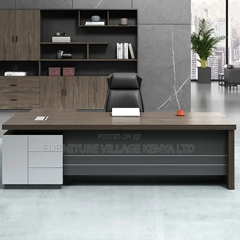 Modern Executive Desk With Secure Drawer, Cord Management