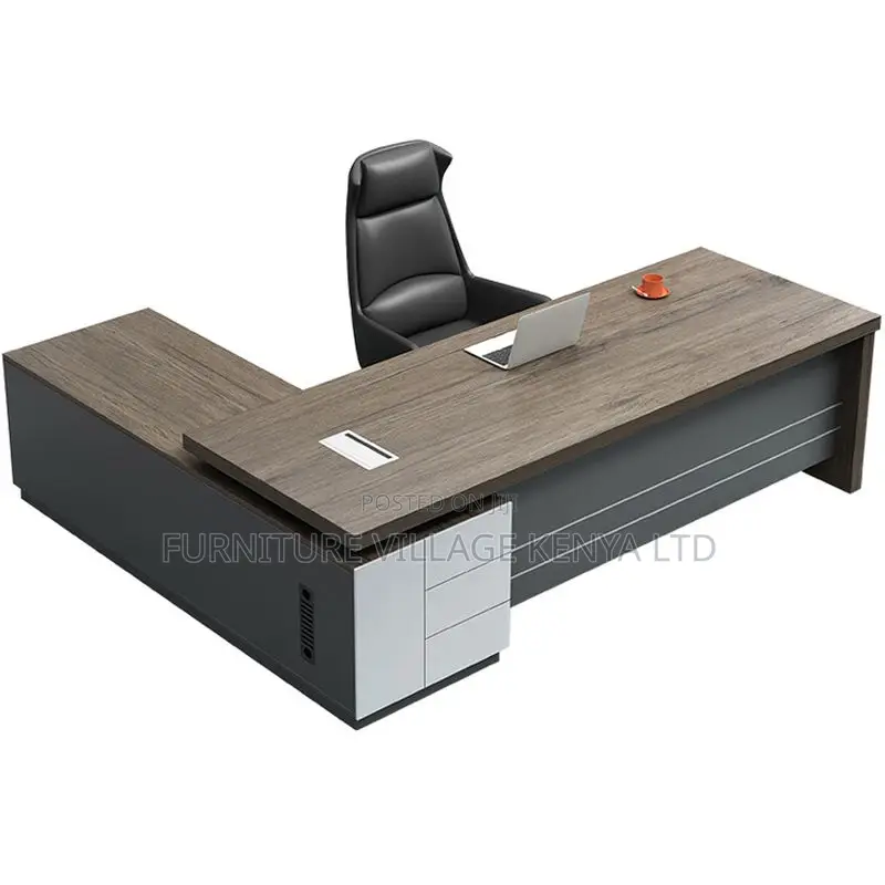 Modern Executive Desk With Secure Drawer, Cord Management