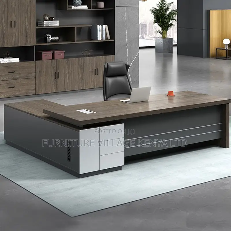Modern Executive Desk With Secure Drawer, Cord Management