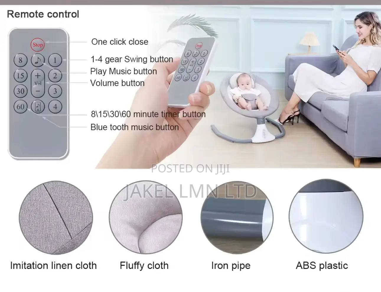 Electric Bluetooth Pink Baby Swing, With a Remote