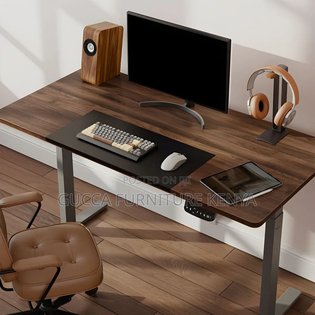 Office Tables:120cm T-Shaped Iron Office Desk Wood Standing