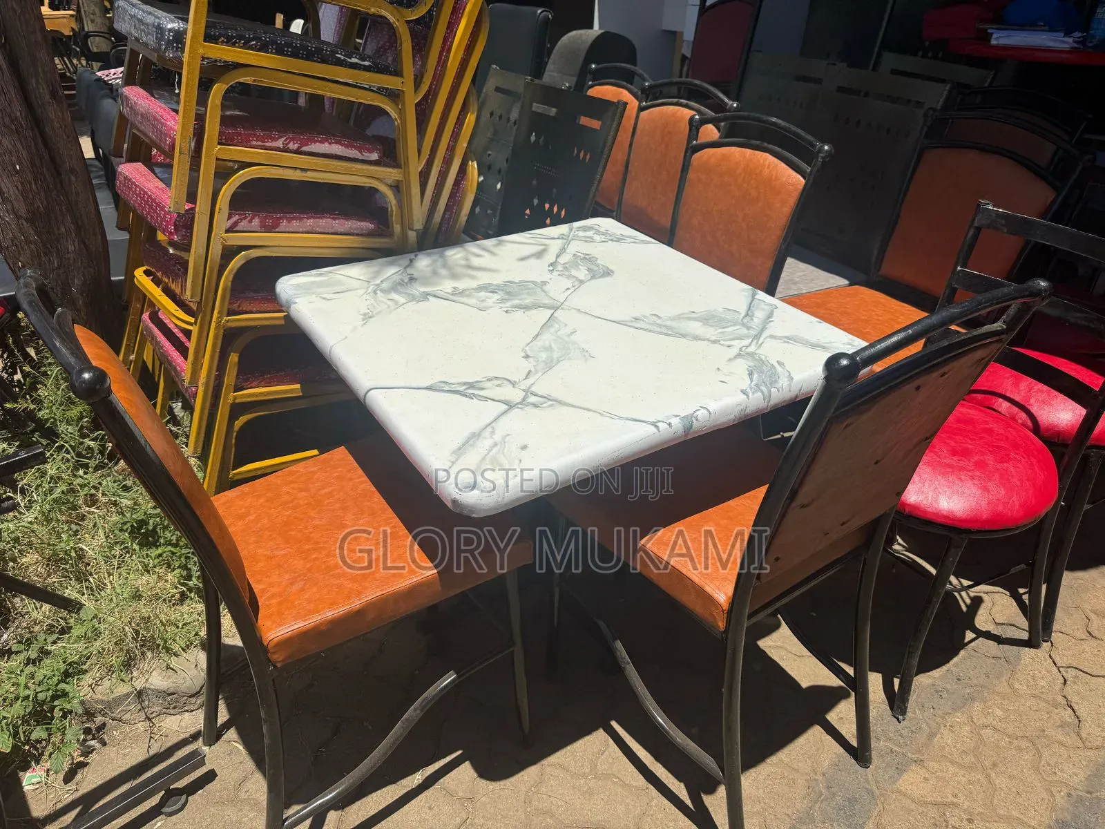 White Grey Marble Square Table And 4 Chairs