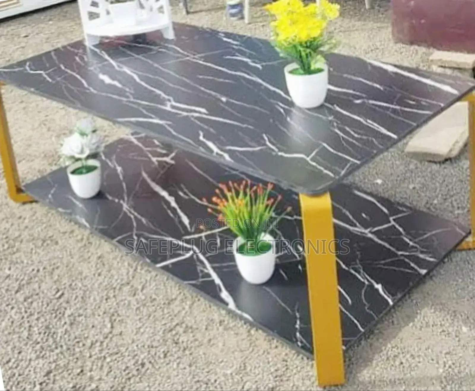 Executive MDF Marble Effect Living Room Table - Black